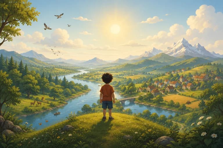A child overlooking one connected world.