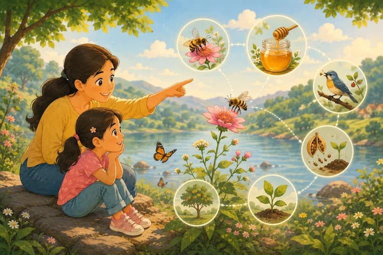 A mother and daughter discovering how everything in nature is connected.